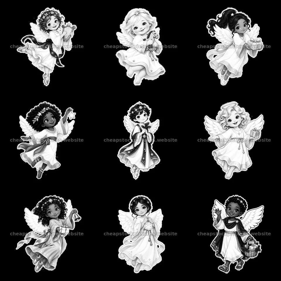 Christ Child figures in black and white celebrating Christmas – stock pictures 7746x7746