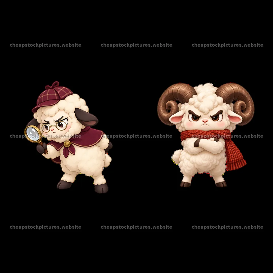 Grumpy sheep characters with accessories and distinct expressions – stock pictures 7746x7746