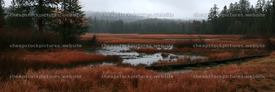 Expansive Christmas meadow with rainwater retention and log – stock pictures 13690x4602