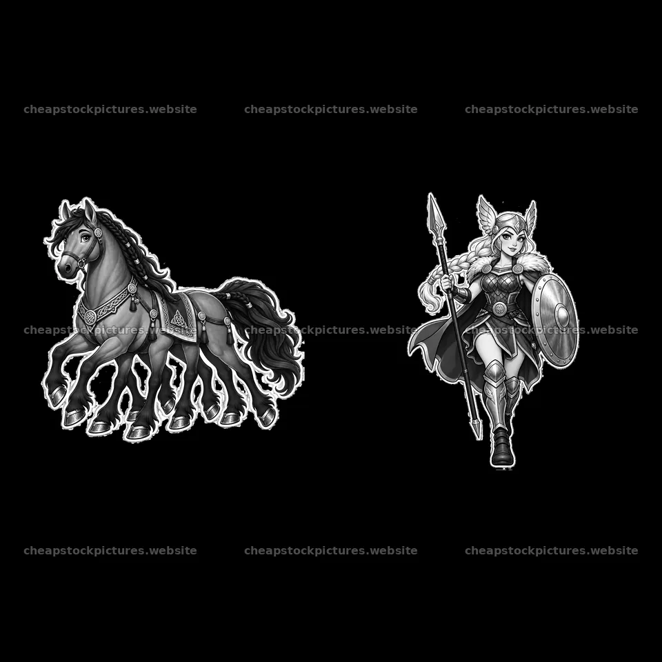 Odin's horse and warrior in Norse mythology illustration – stock pictures 7746x7746