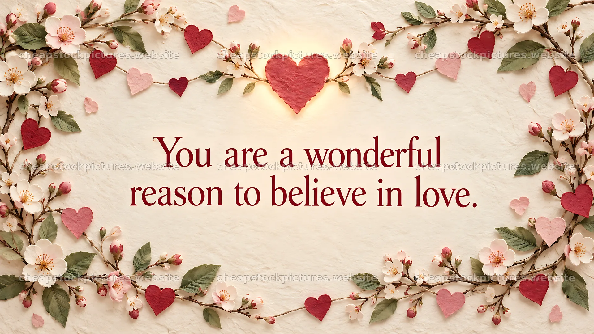 Romantic Love Greeting with Blossoms and Hearts – stock pictures 10324x5812