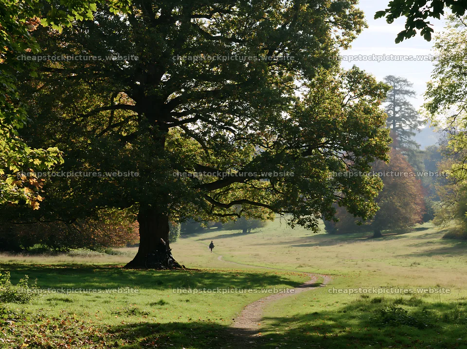 Meadow path under large tree on sunny day – stock pictures 9174x6866