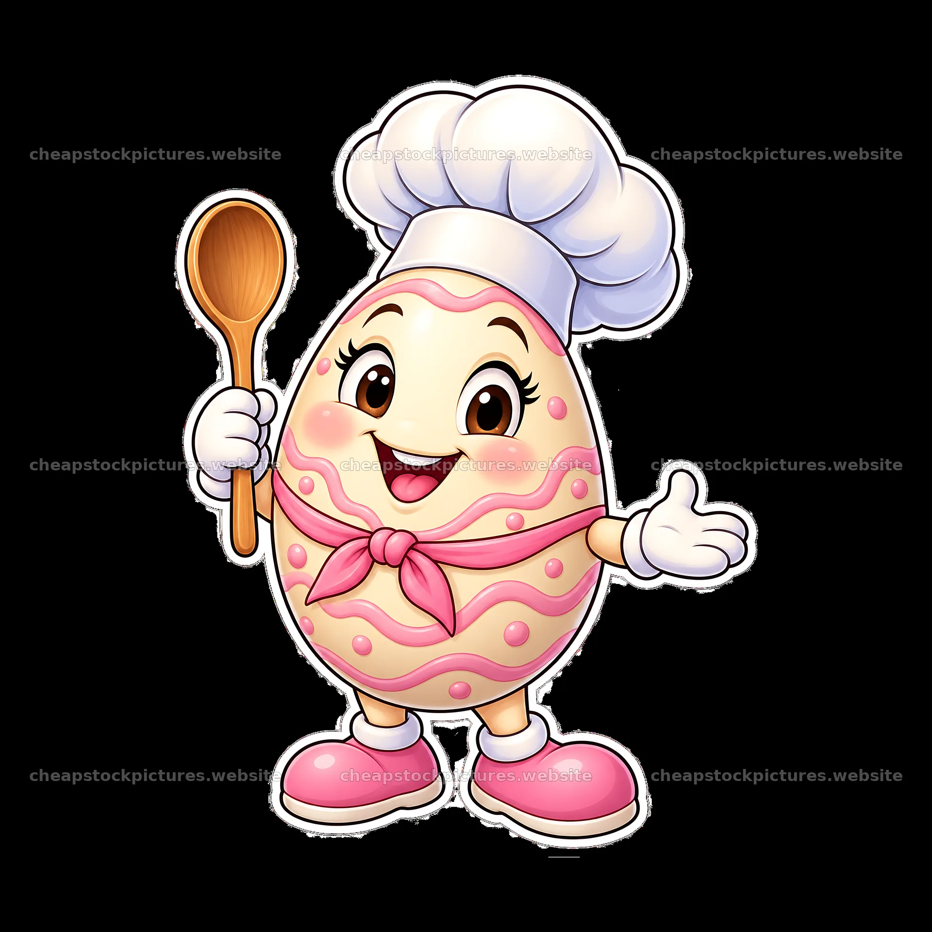 Happy Easter egg chef holding a wooden spoon – stock pictures 7746x7746