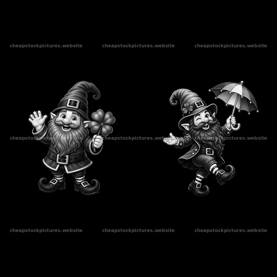 Gnome characters with clover and umbrella for St. Patrick's Day – stock pictures 7746x7746