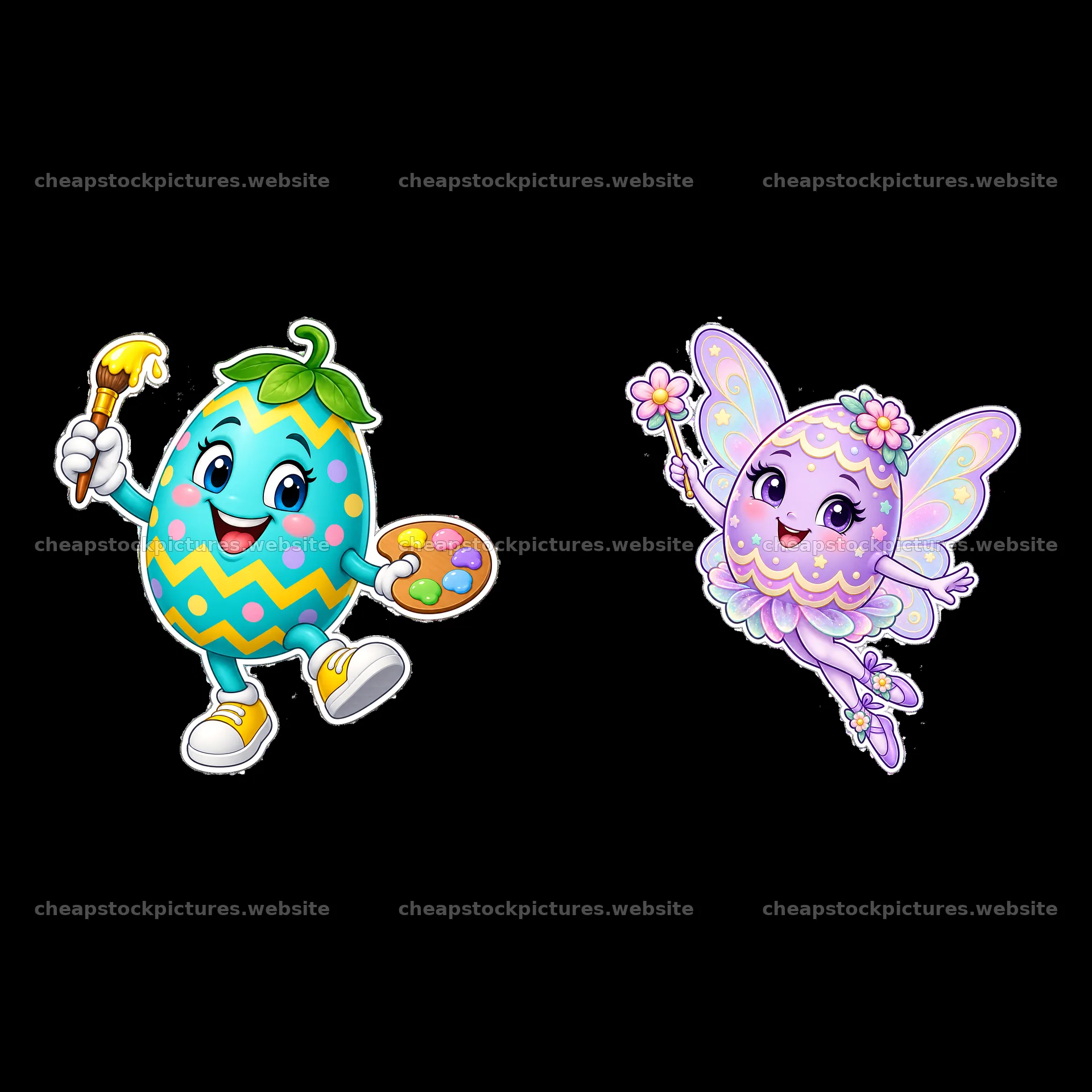 Colorful cartoon Easter egg with a fairy character in a pair – stock pictures 7746x7746