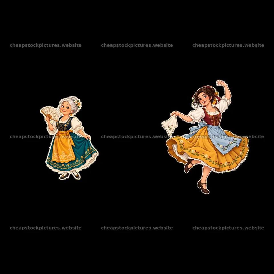 Women in traditional folk dress holding fans and dancing – stock pictures 7746x7746