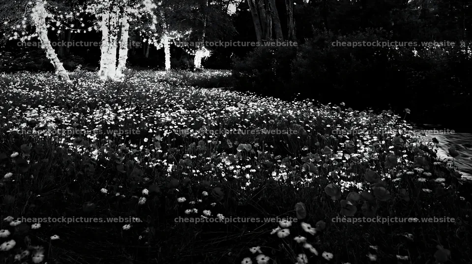 Christmas lights above stream in meadow during nighttime – stock pictures 10608x5938