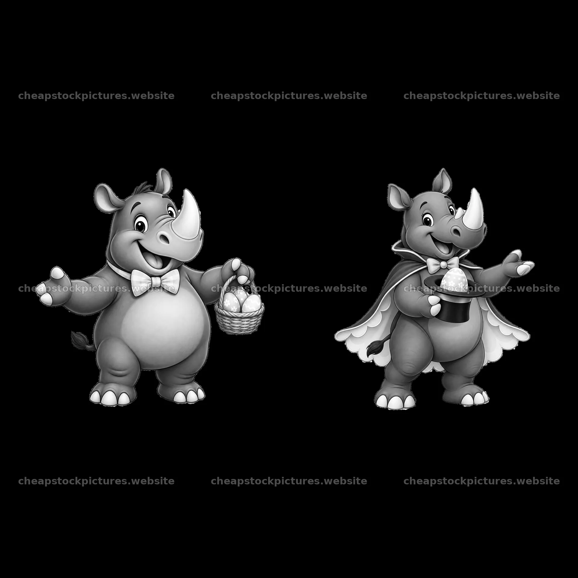 Easter rhinoceroses with baskets and decorations celebrating spring – stock pictures 7746x7746