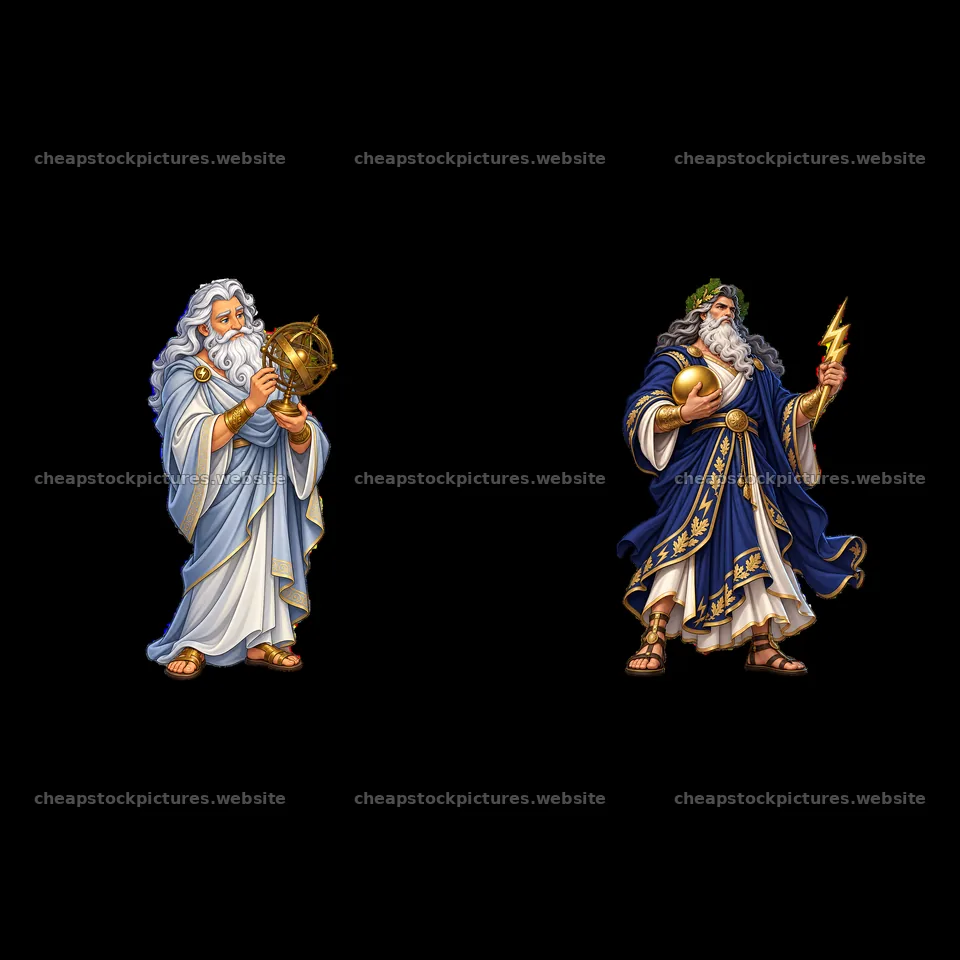 Zeus with symbols of power holding lightning and globe stickers – stock pictures 7746x7746