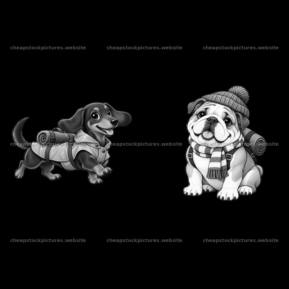 Cute K-9 dogs with backpacks ready for an outdoor adventure – stock pictures 7746x7746