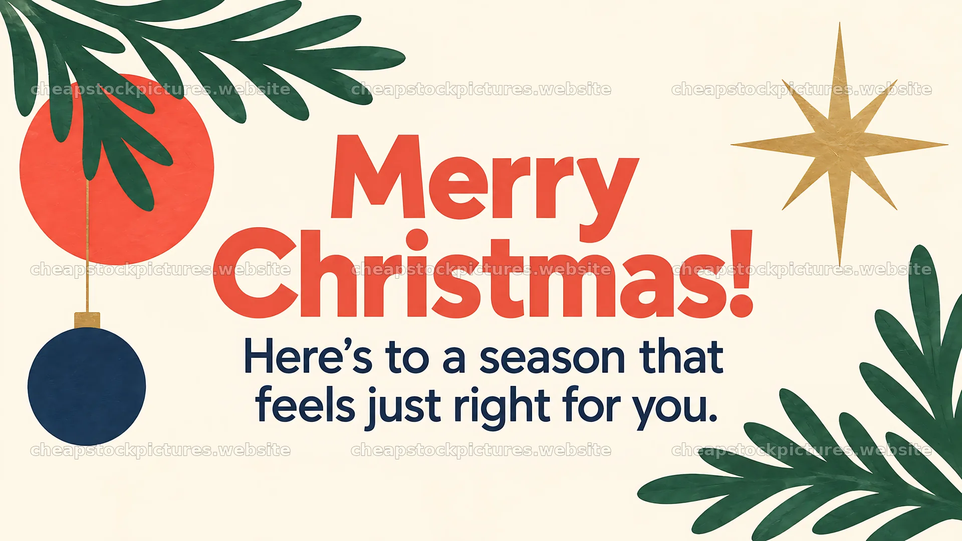 Merry Christmas Greeting with Evergreen and Star – stock pictures 10324x5812