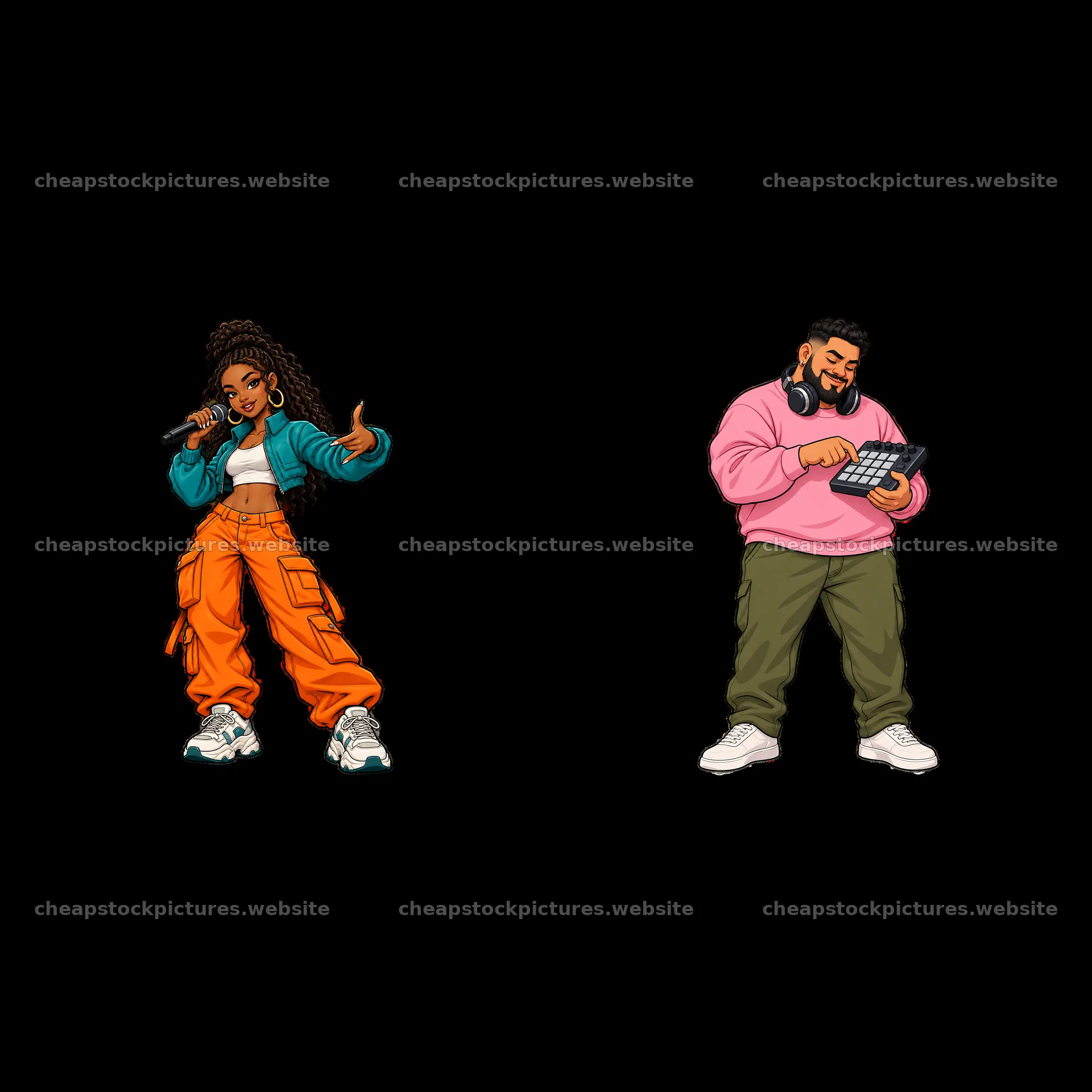 Hip-hop artists performing with a microphone and music equipment – stock pictures 7746x7746