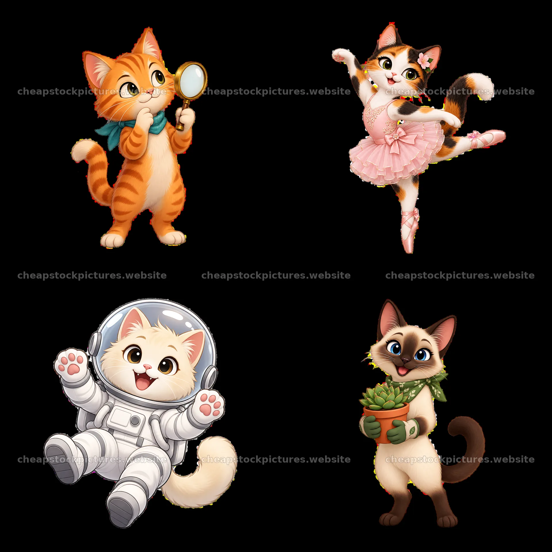 Cats in various fun activities and costumes in a playful – stock pictures 7746x7746