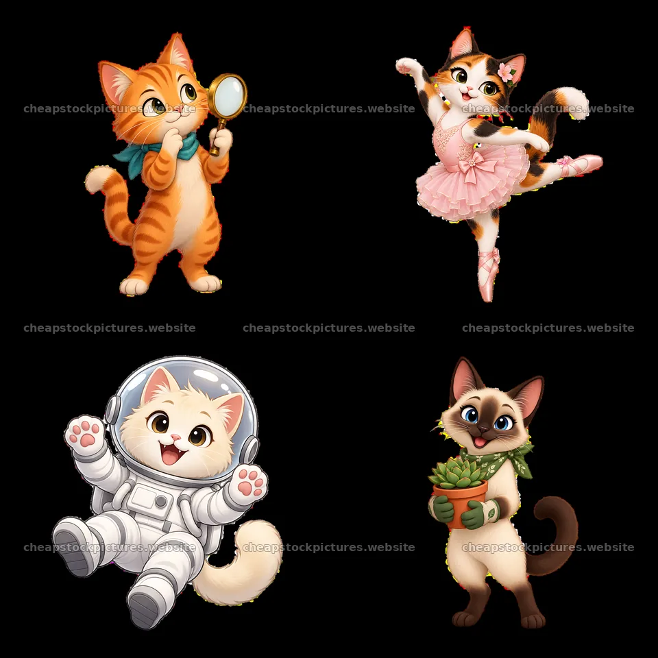 Cats in various fun activities and costumes in a playful – stock pictures 7746x7746