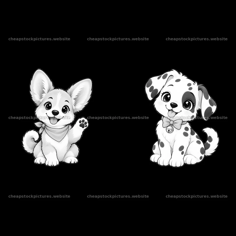 Cute dog characters with expressions in a playful pose – stock pictures 7746x7746