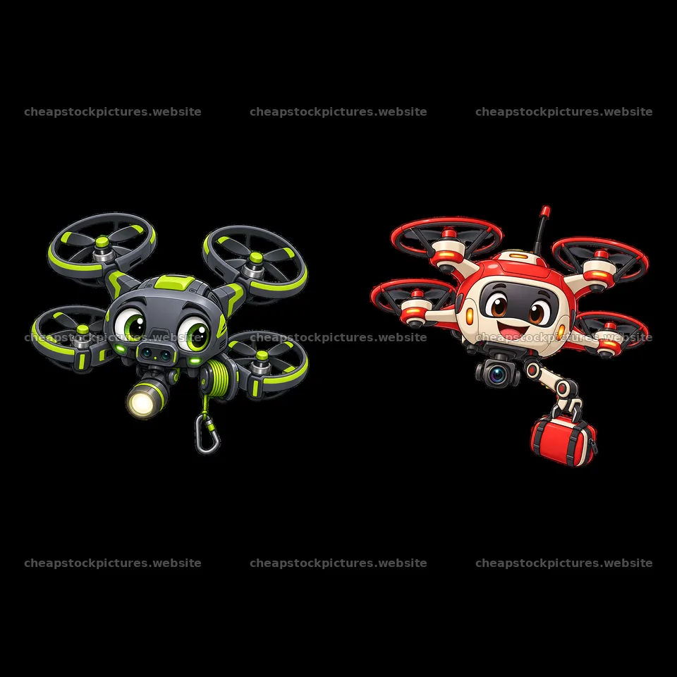 Cartoon drone stickers featuring a playful design and camera – stock pictures 7746x7746