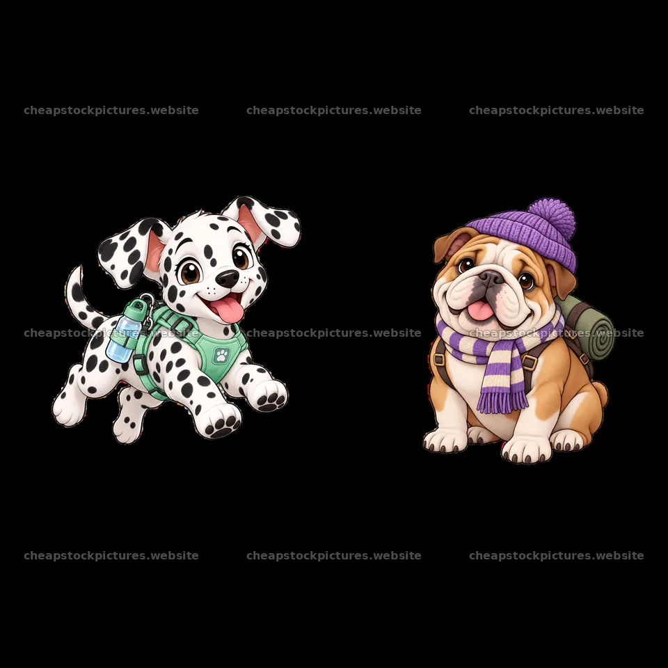 Cute K-9 dog illustrations featuring a playful Dalmatian and a – stock pictures 7746x7746