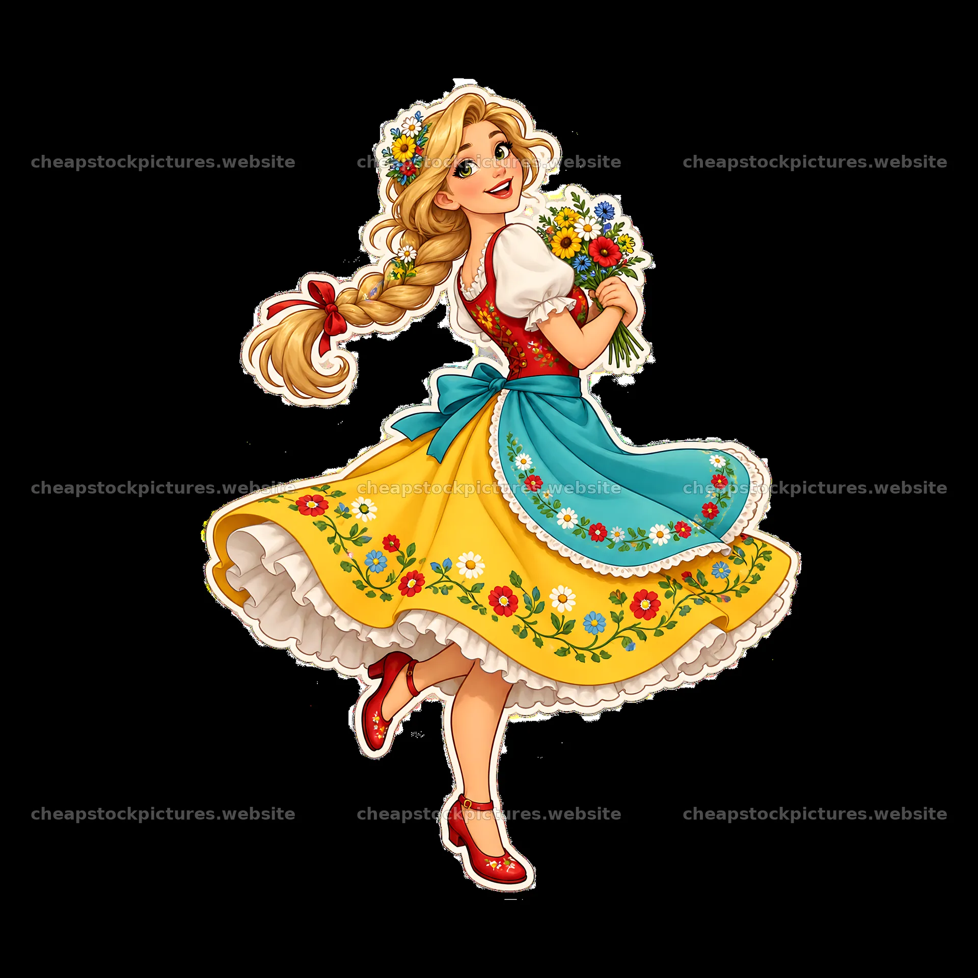 Woman wearing traditional folk dress holding flowers – stock pictures 7746x7746