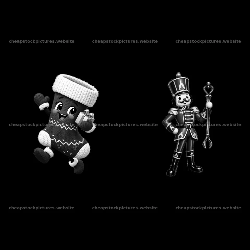 Cartoon Christmas characters near a fireplace with gifts – stock pictures 7746x7746