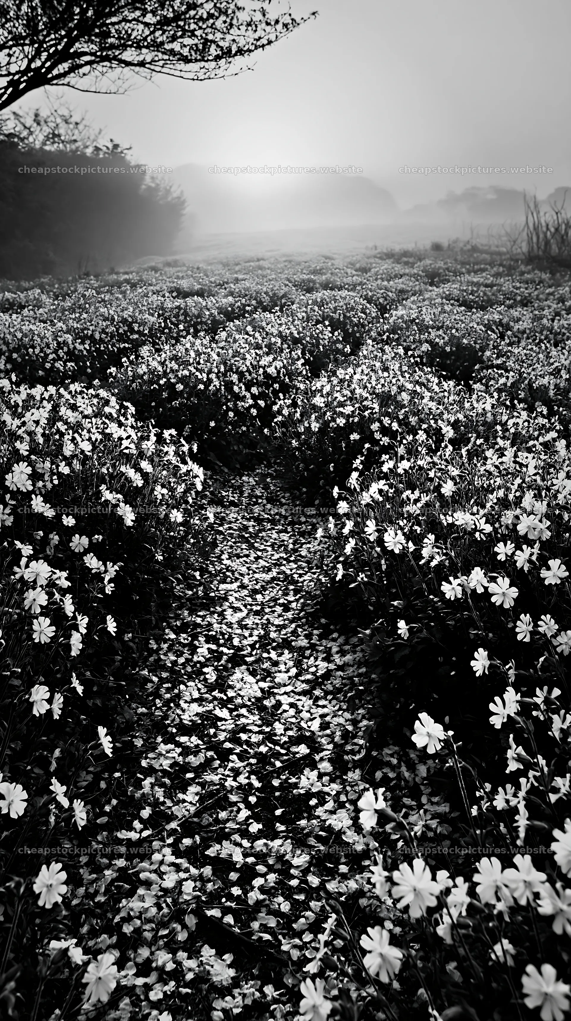 Fukuoka spring meadow fallen blossom foreground at sunrise – stock pictures 5938x10608