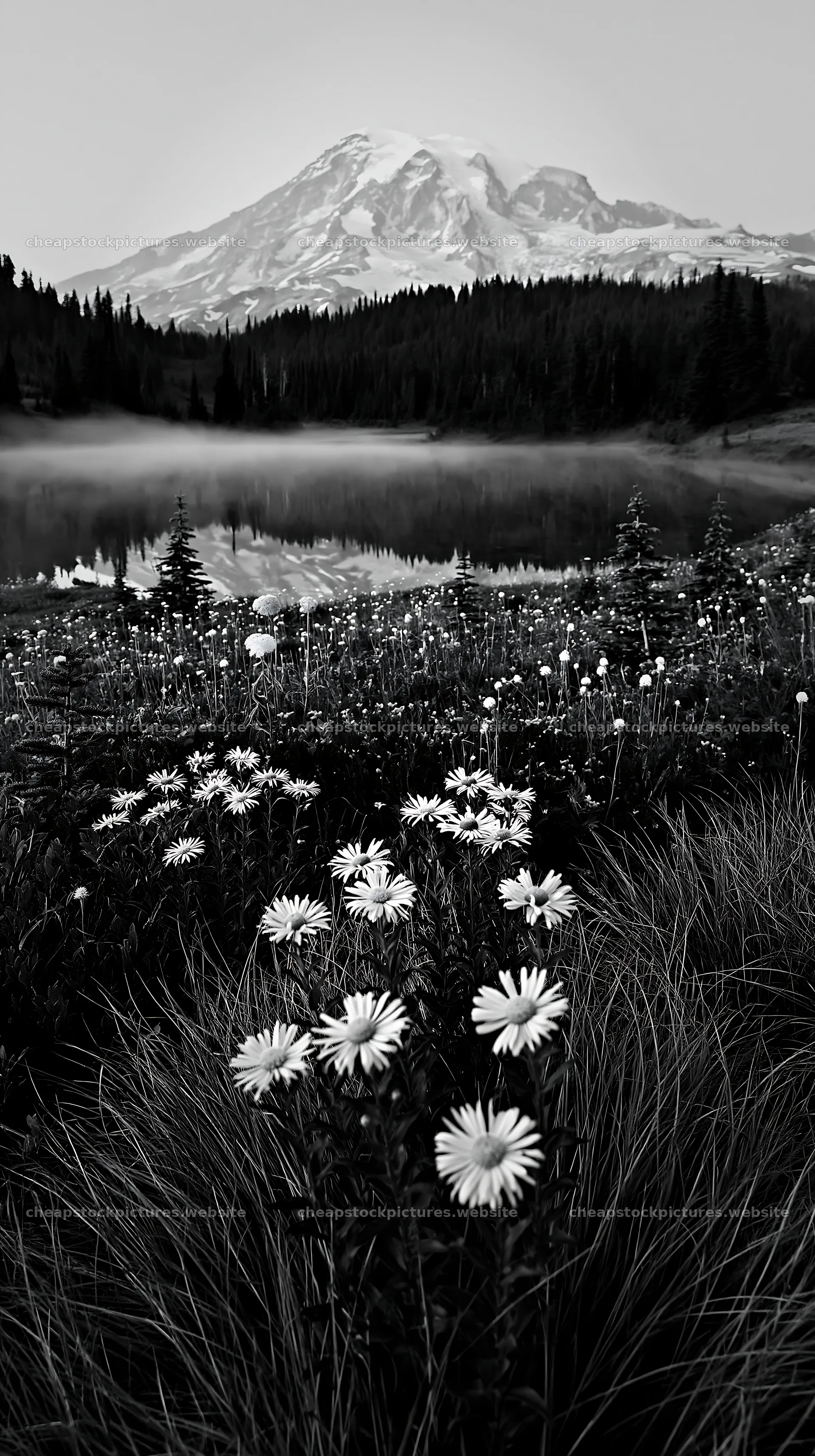 Mount Rainier wildflower meadow at sunrise – stock pictures 5938x10608