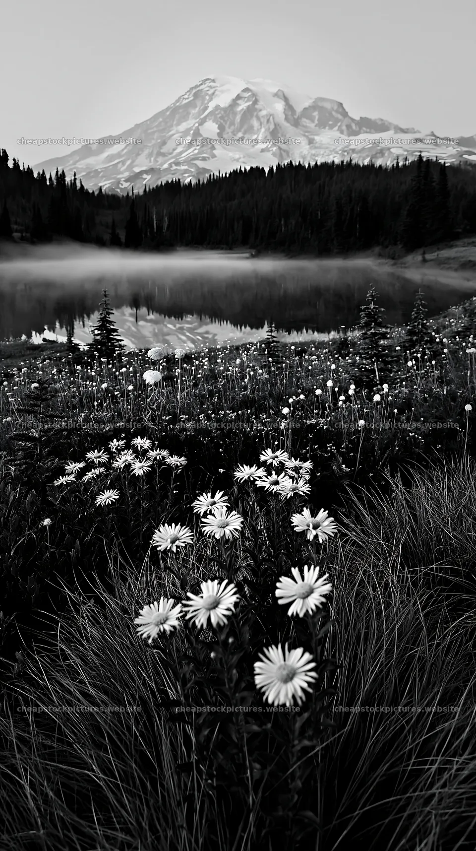 Mount Rainier wildflower meadow at sunrise – stock pictures 5938x10608