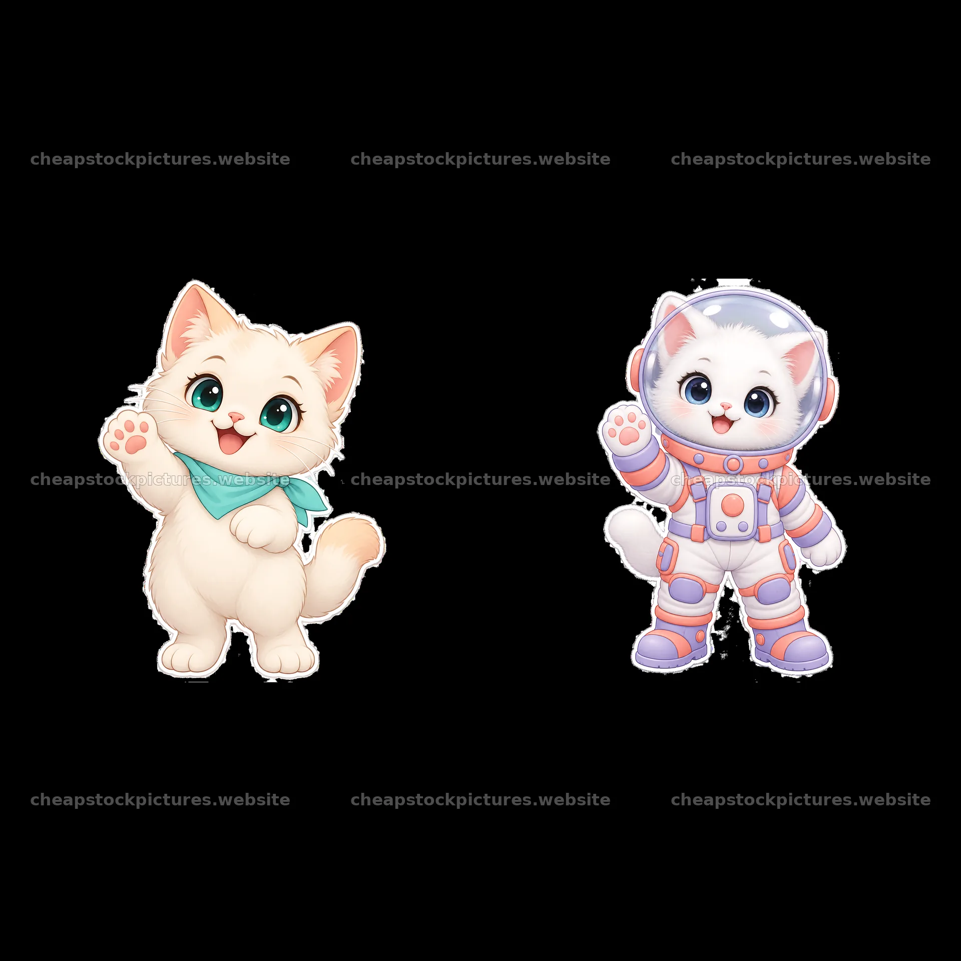 Kawaii cat duo with scarf and astronaut in space suit – stock pictures 7746x7746