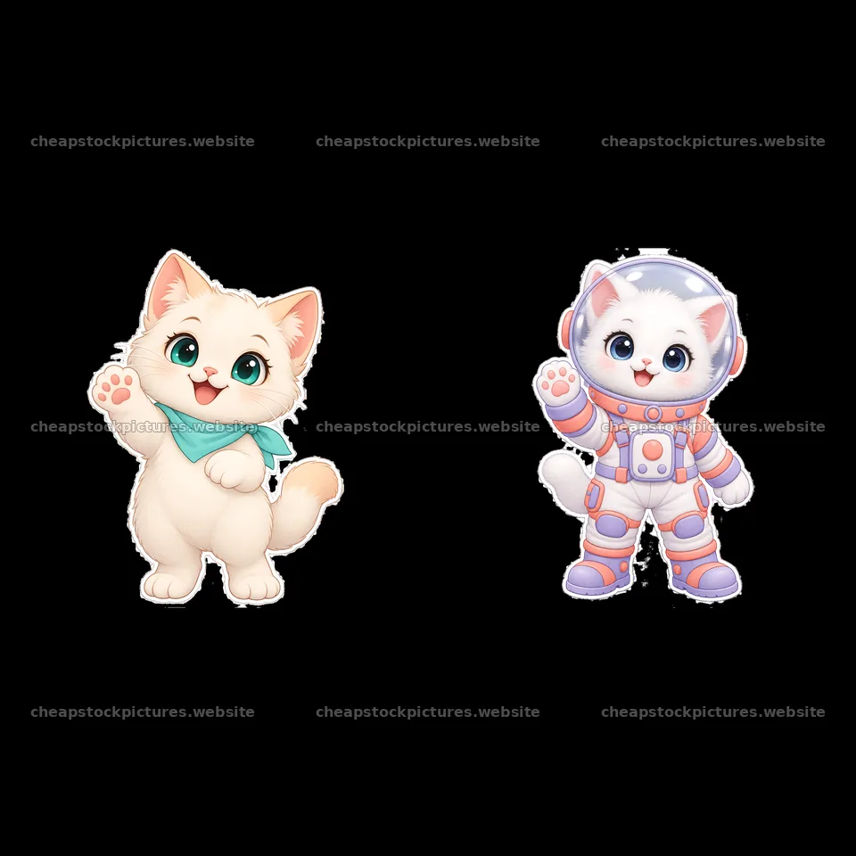 Kawaii cat duo with scarf and astronaut in space suit – stock pictures 7746x7746