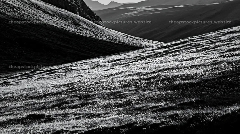 Meadow with crocuses under soft light in black and white – stock pictures 10608x5938