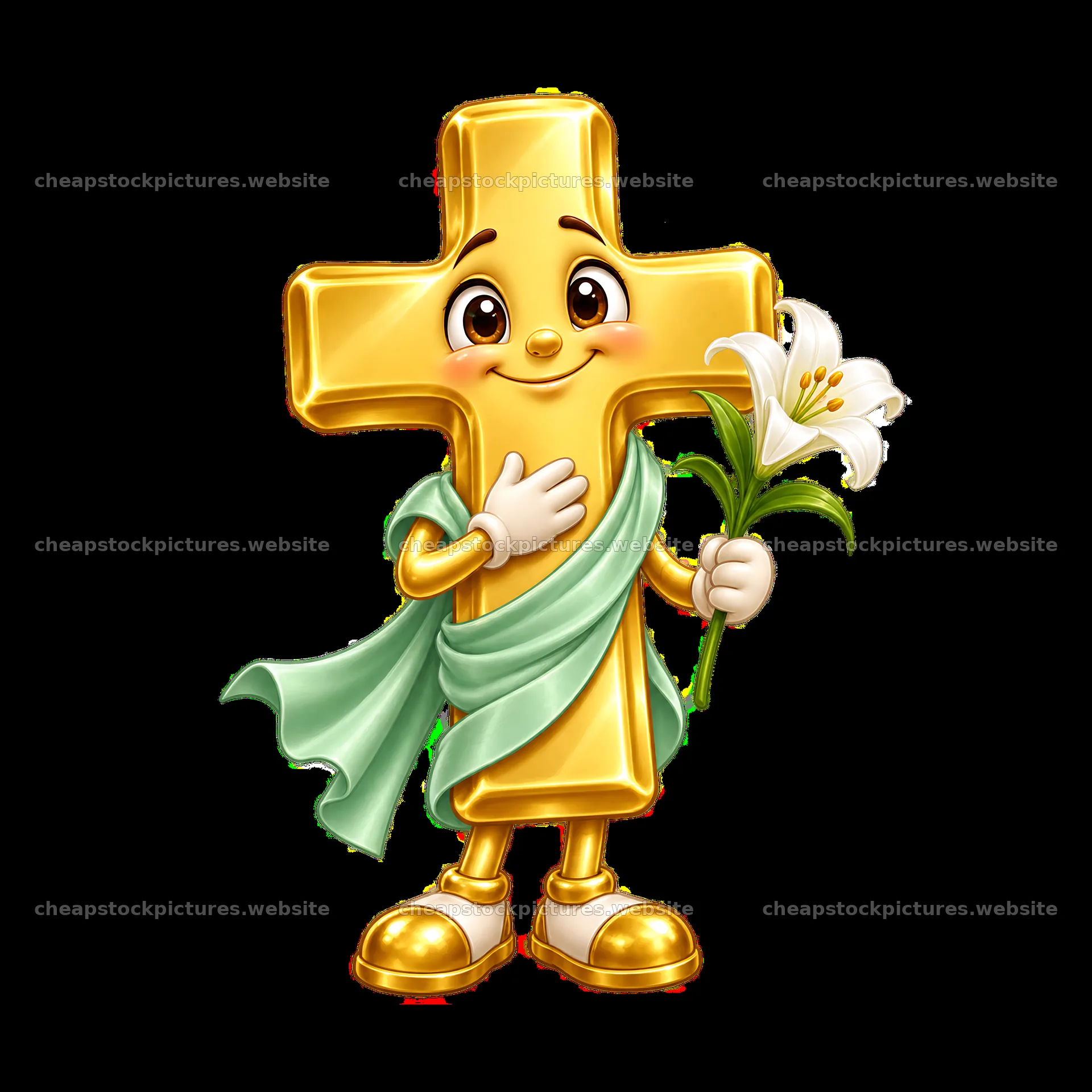 Easter cross character with flower and cheerful expression – stock pictures 7746x7746
