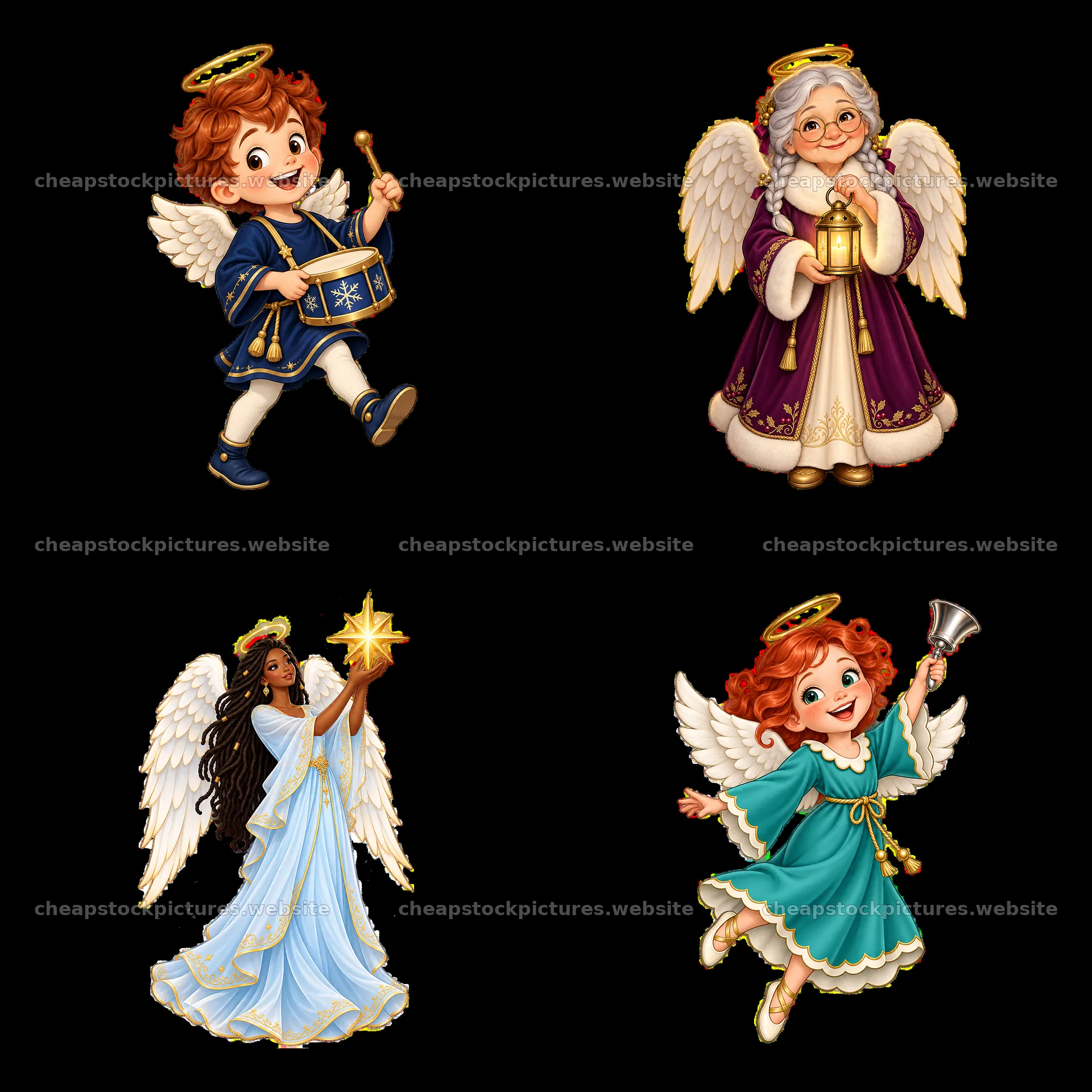 Christmas angels in a festive 2x2 arrangement – stock pictures 7746x7746