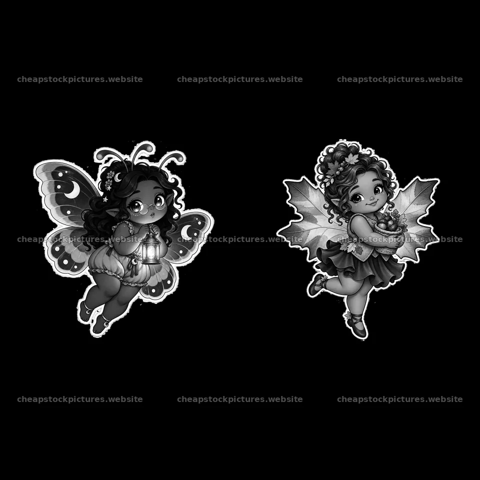 Kawaii chubby fairies with butterfly wings holding lantern and – stock pictures 7746x7746