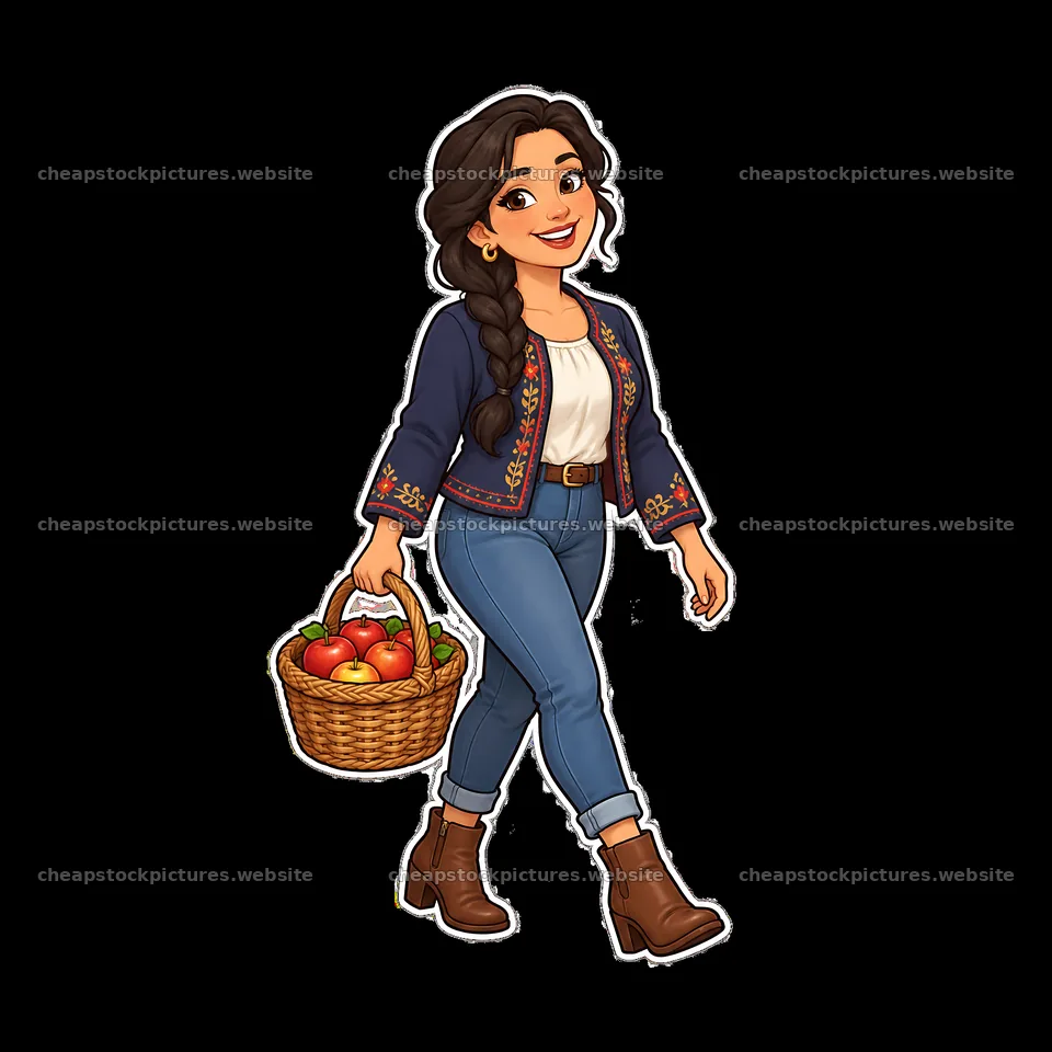 Young woman walking with a basket of apples in traditional clothing – stock pictures 7746x7746