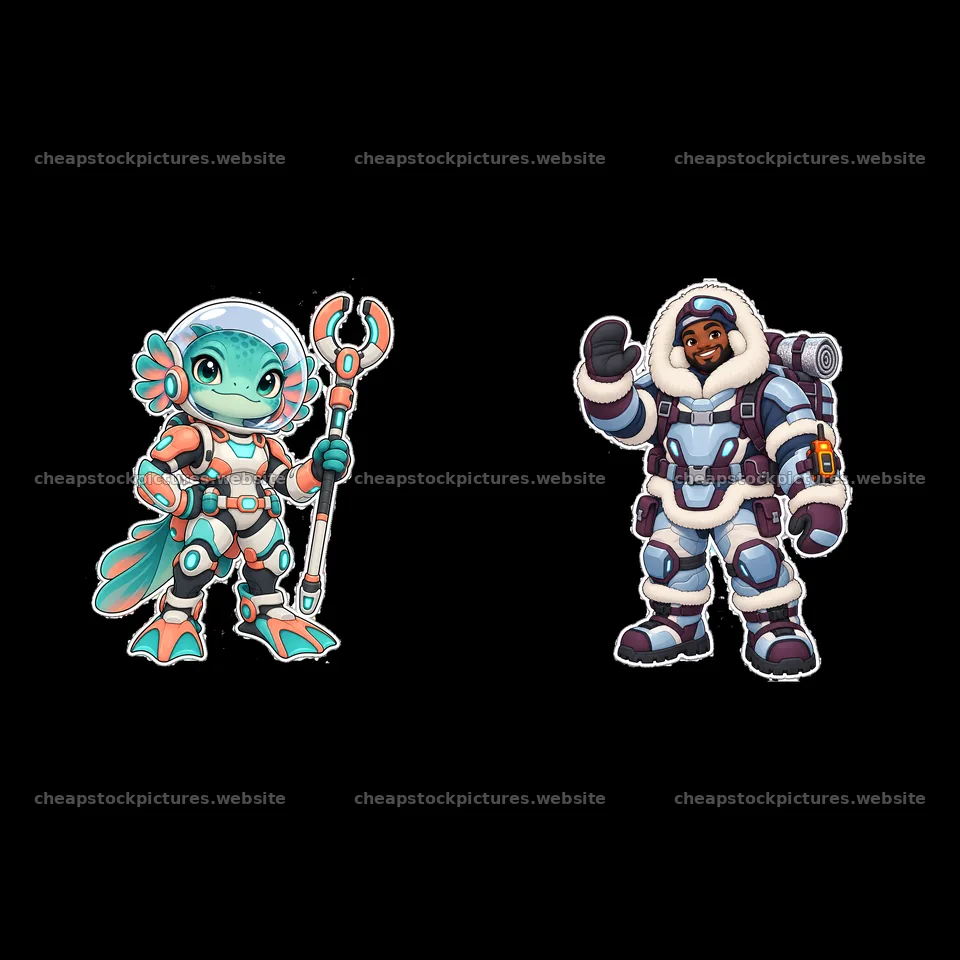 Kawaii futuristic super-soldier characters in a pair – stock pictures 7746x7746