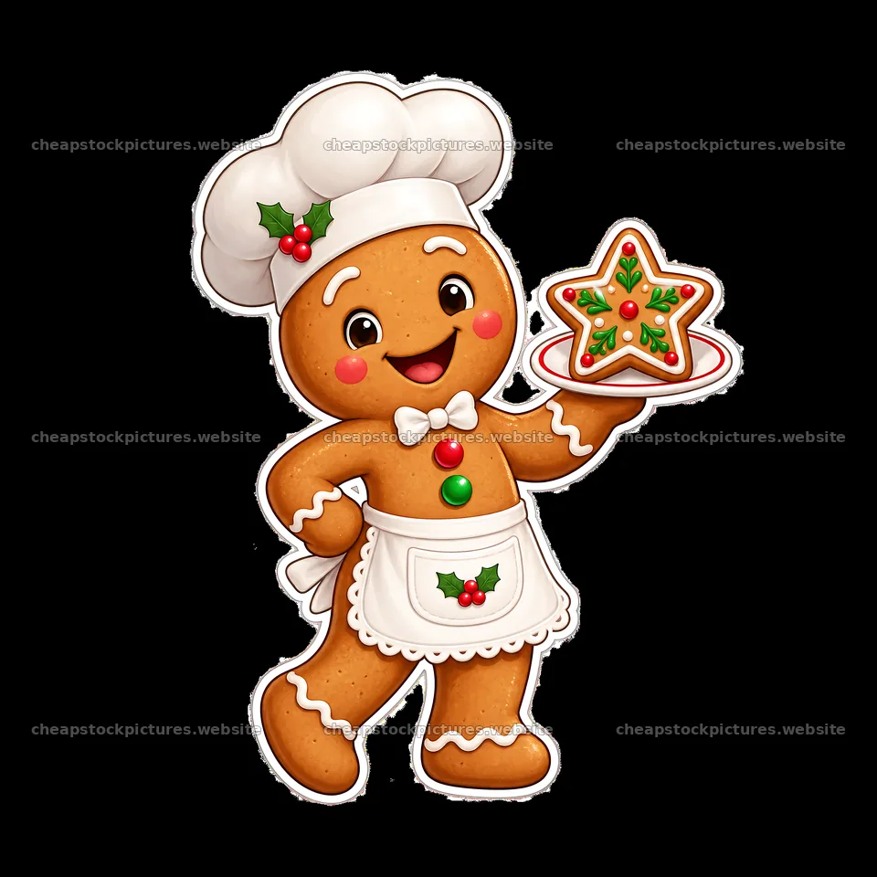 Gingerbread man chef holding a decorated star cookie – stock pictures 7746x7746