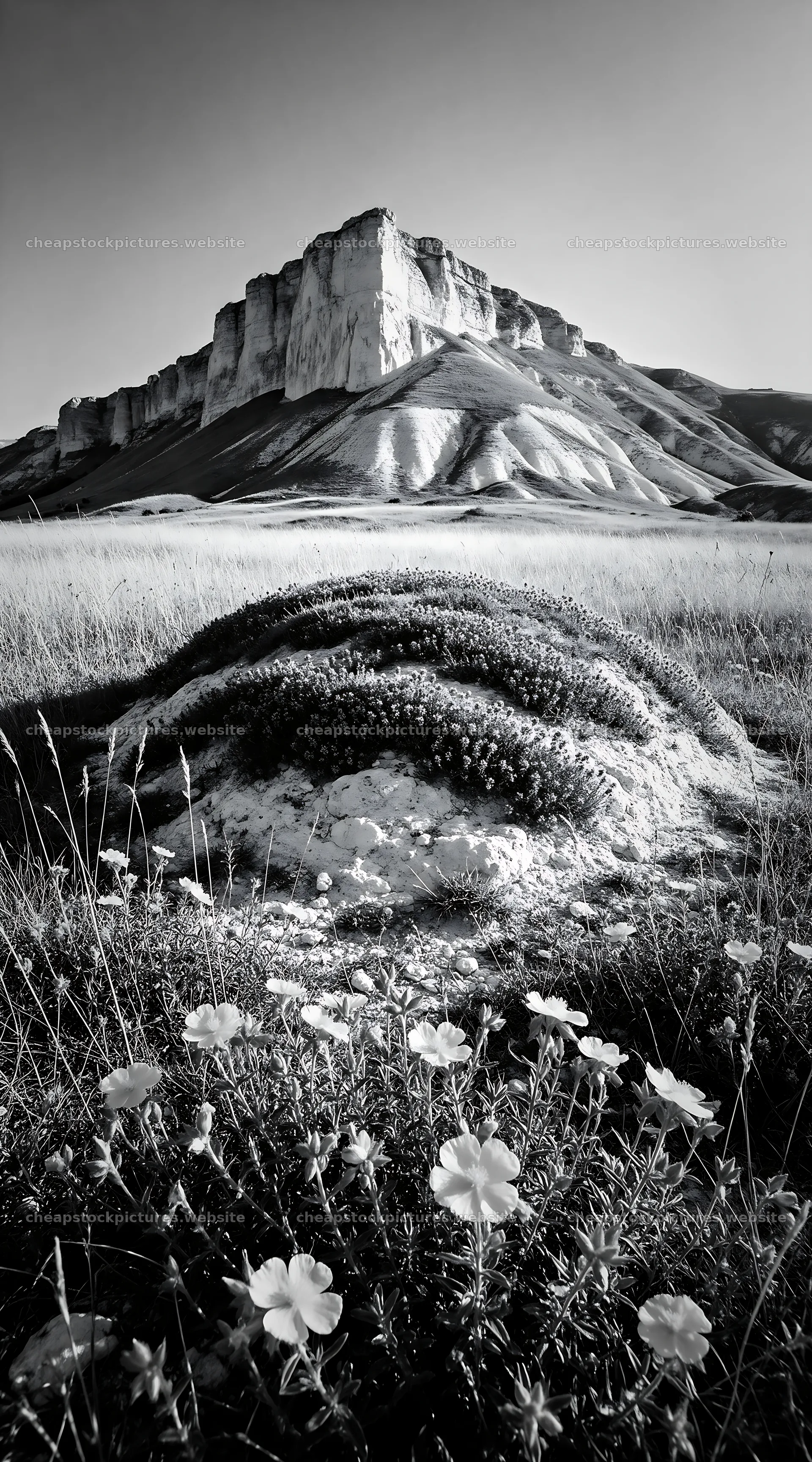 Sunny limestone meadow with distant mountains and flowers – stock pictures 5916x10648