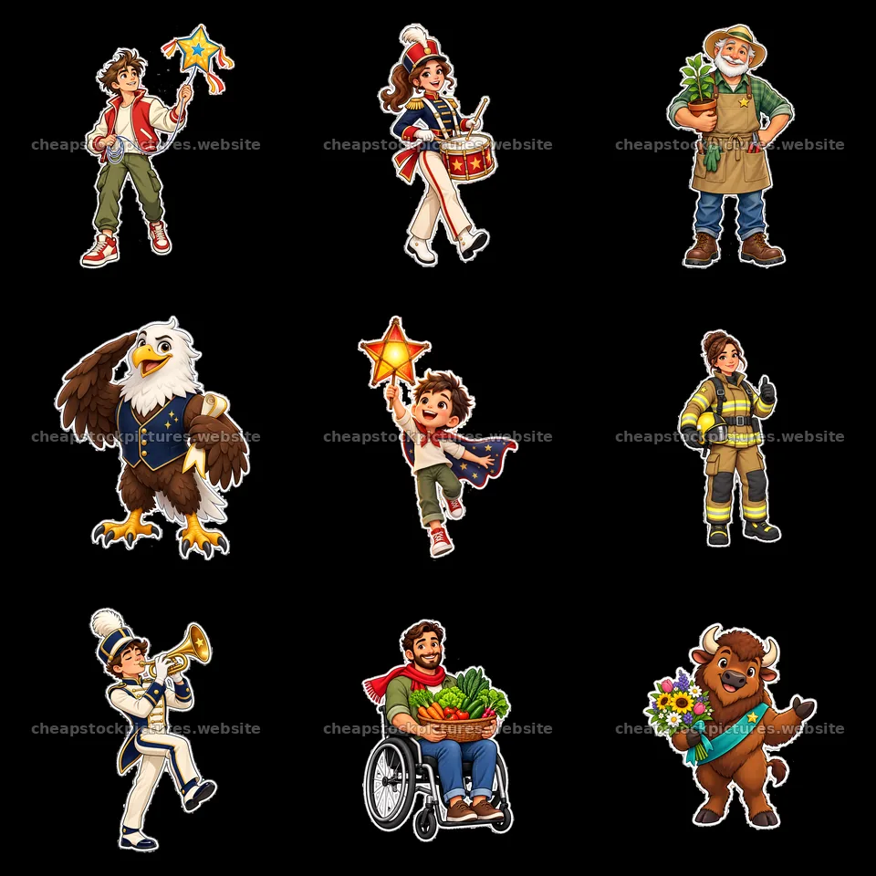 Patriotic characters celebrating community and tradition together – stock pictures 7746x7746