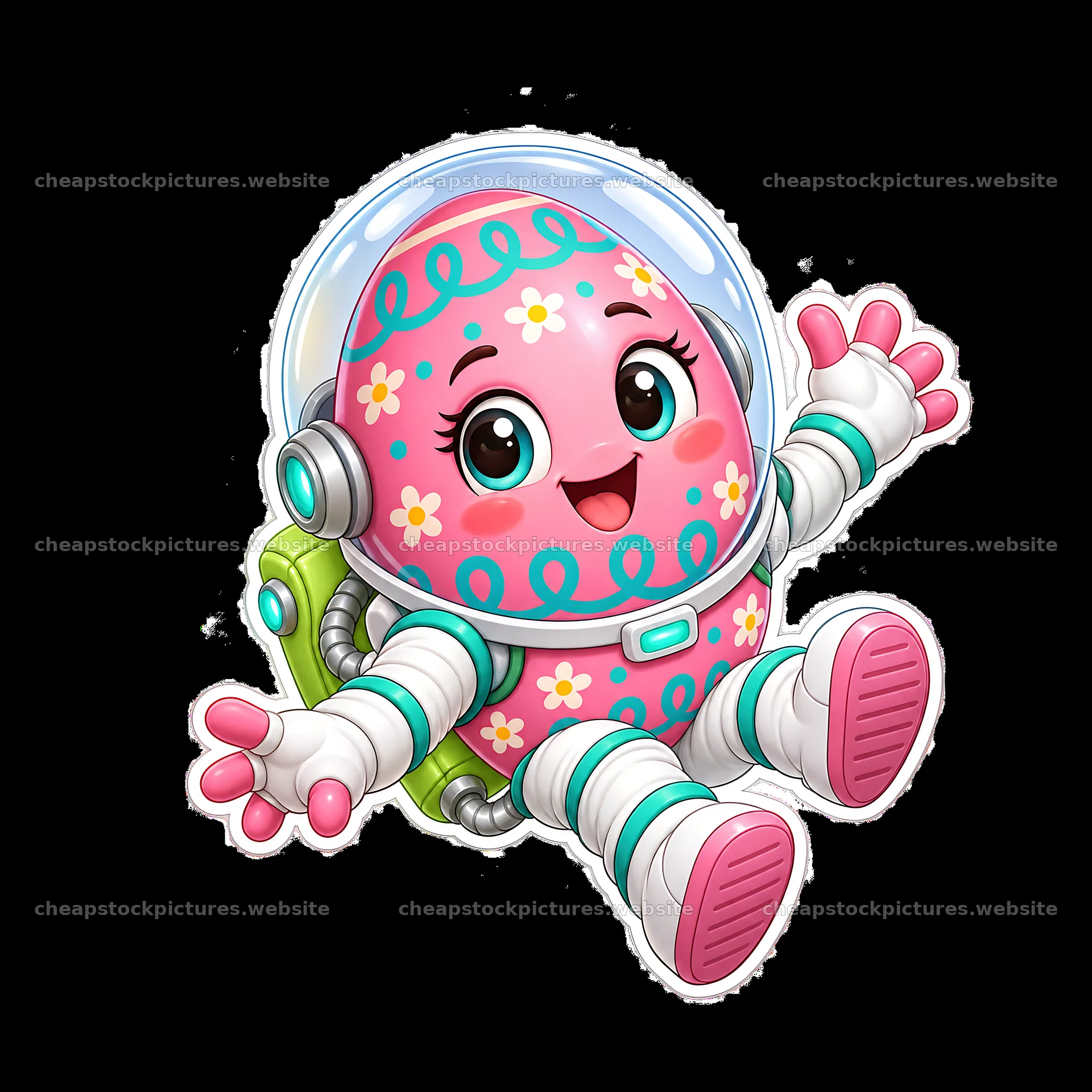 Colorful astronaut egg with helmet and cheerful smile – stock pictures 7746x7746