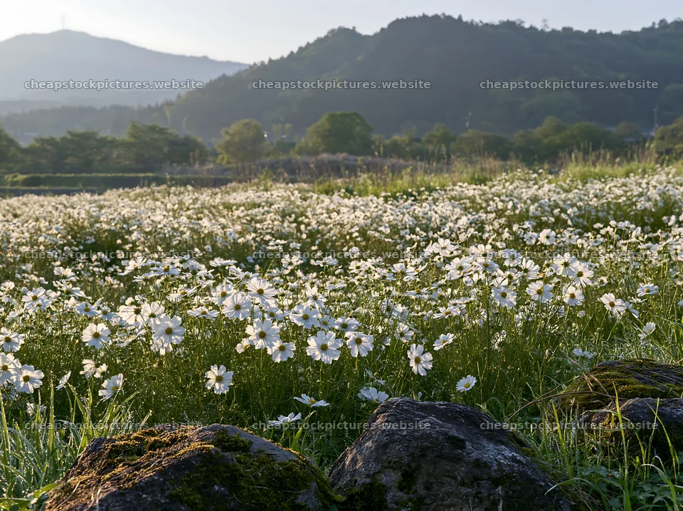 Kyoto spring wildflower meadow stone foreground – stock pictures 9174x6866