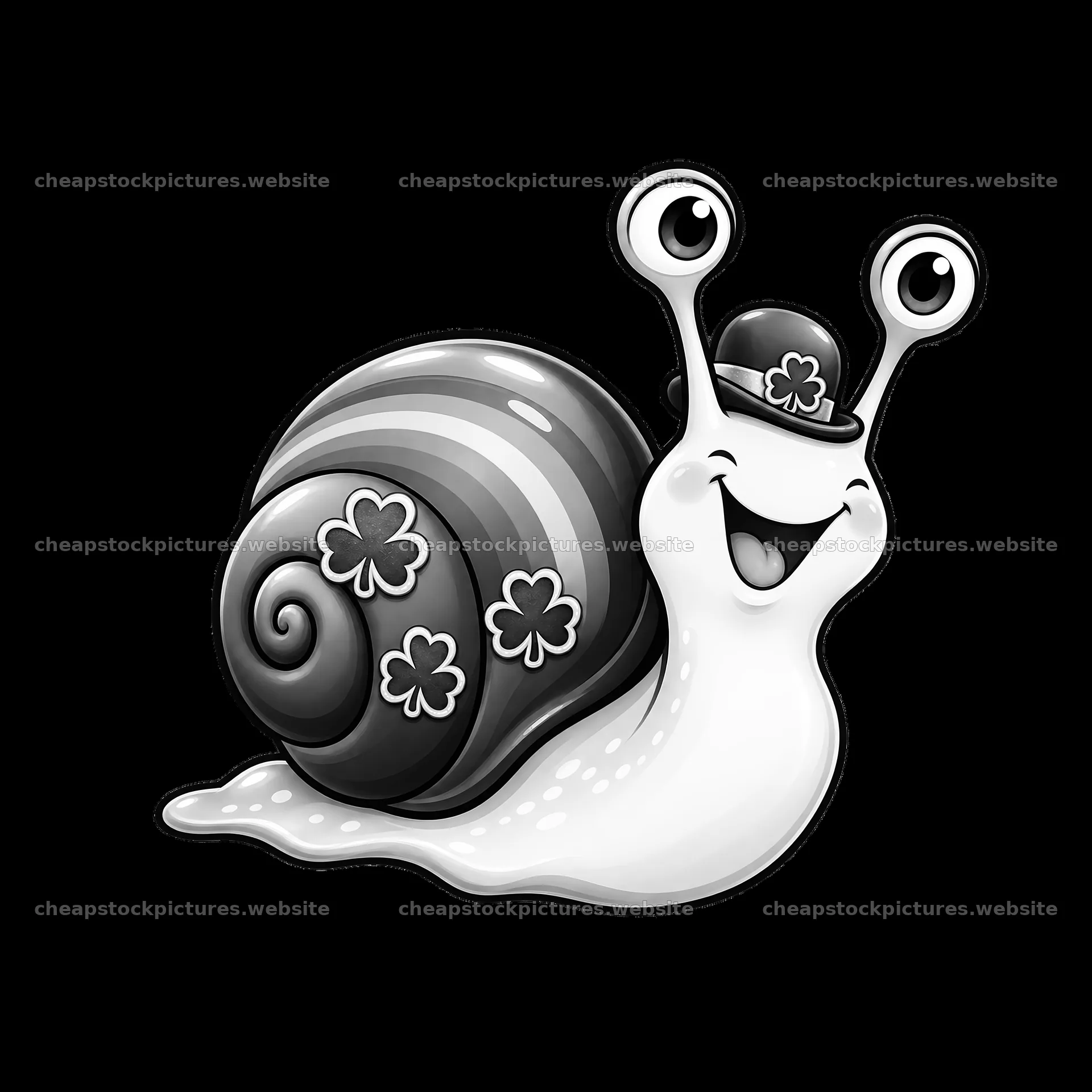 Happy snail wearing a hat and decorated with shamrocks – stock pictures 7746x7746