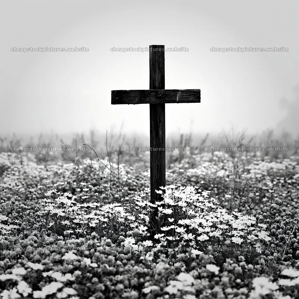 Christian cross in meadow with flowers during Christmas season – stock pictures 7938x7938