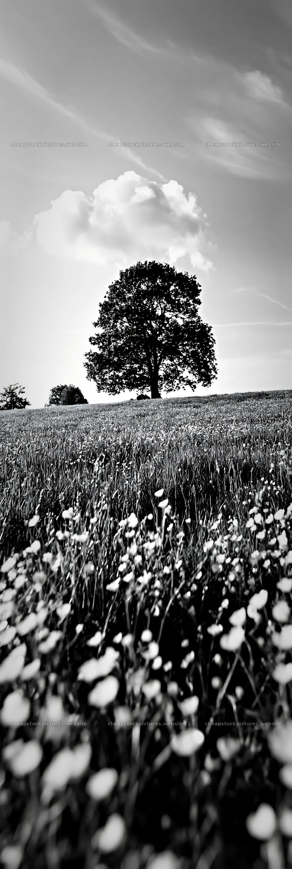 Buttercup meadow with a tree in clear blue sky – stock pictures 4602x13690