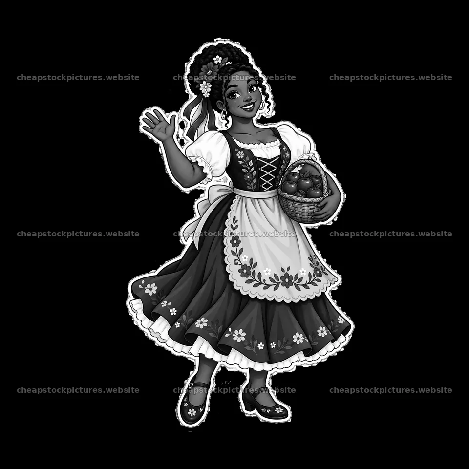Woman in traditional folk dress holds basket and waves – stock pictures 7746x7746