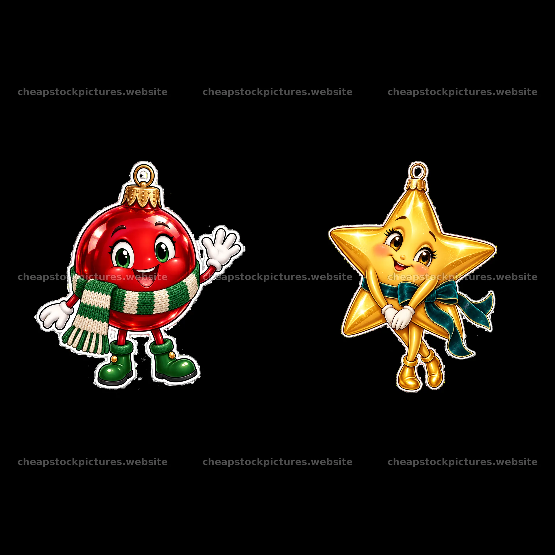 Christmas ornament duo featuring a red ball and a yellow star – stock pictures 7746x7746