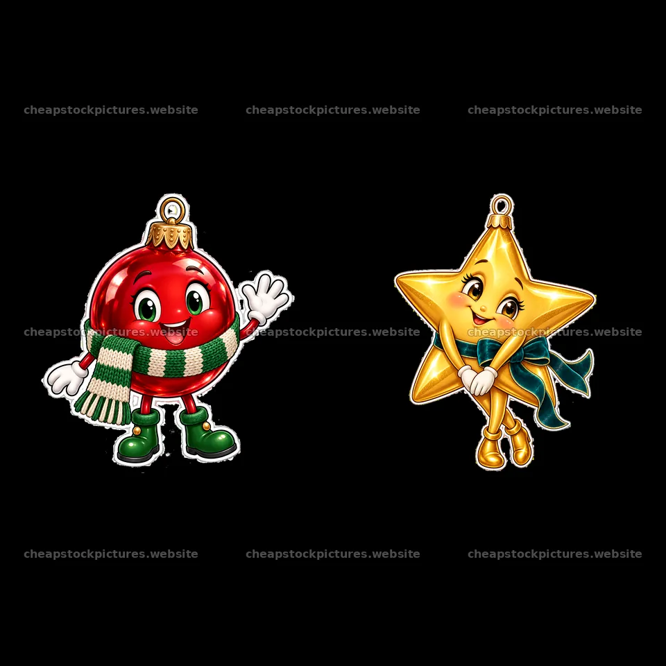 Christmas ornament duo featuring a red ball and a yellow star – stock pictures 7746x7746