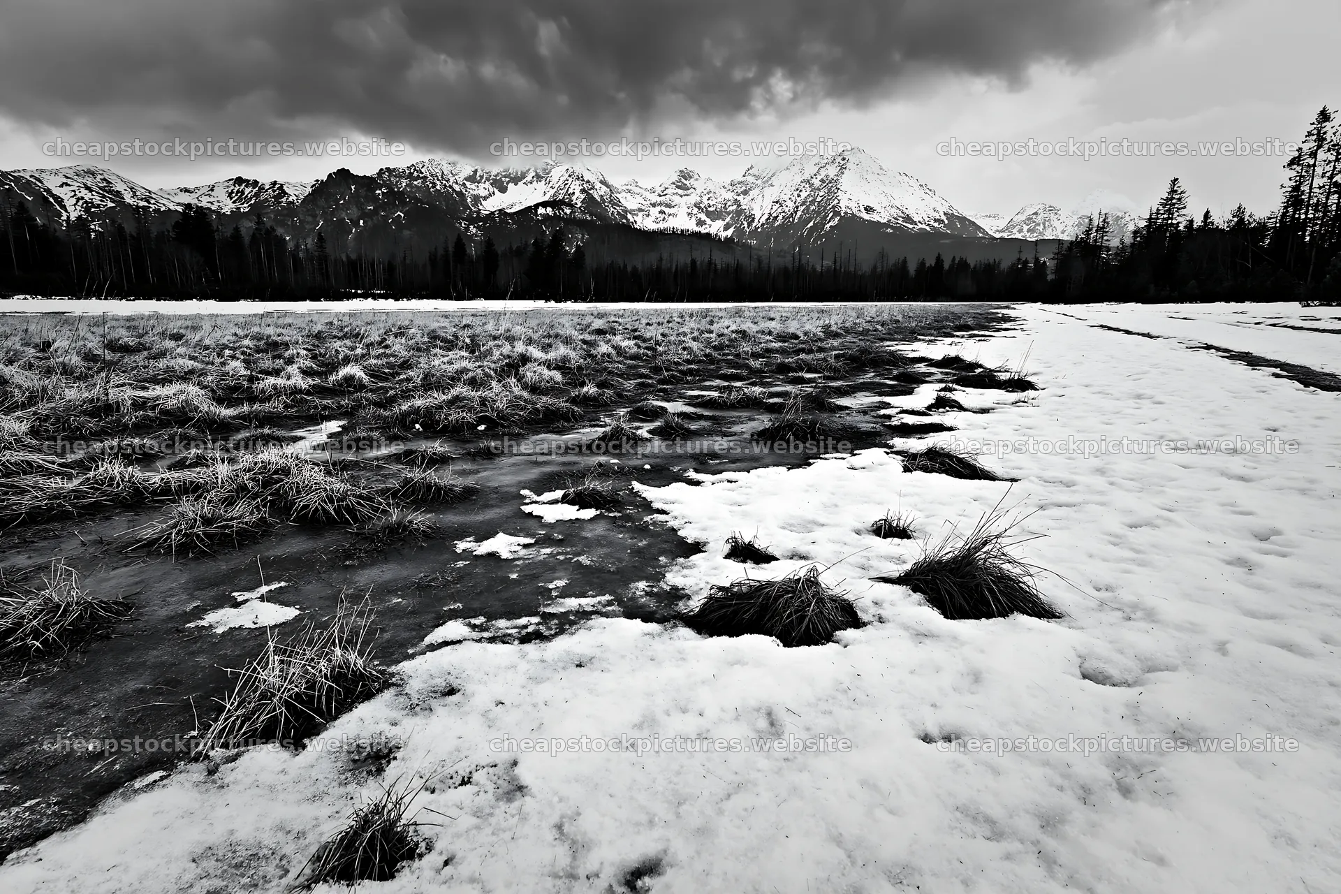 Tatra mountains meadow with snow and melting spring snowmelt – stock pictures 9722x6480