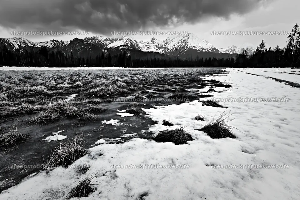 Tatra mountains meadow with snow and melting spring snowmelt – stock pictures 9722x6480