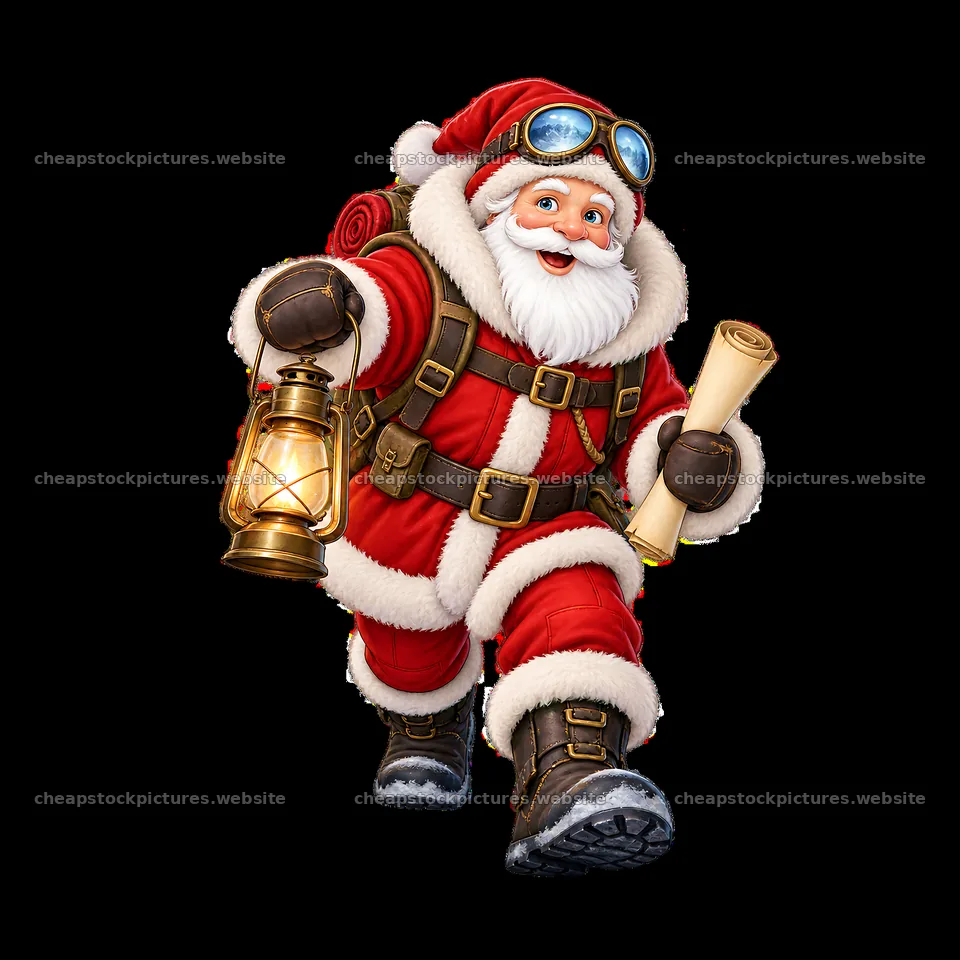 Santa Claus with lantern and scroll in winter attire – stock pictures 7746x7746