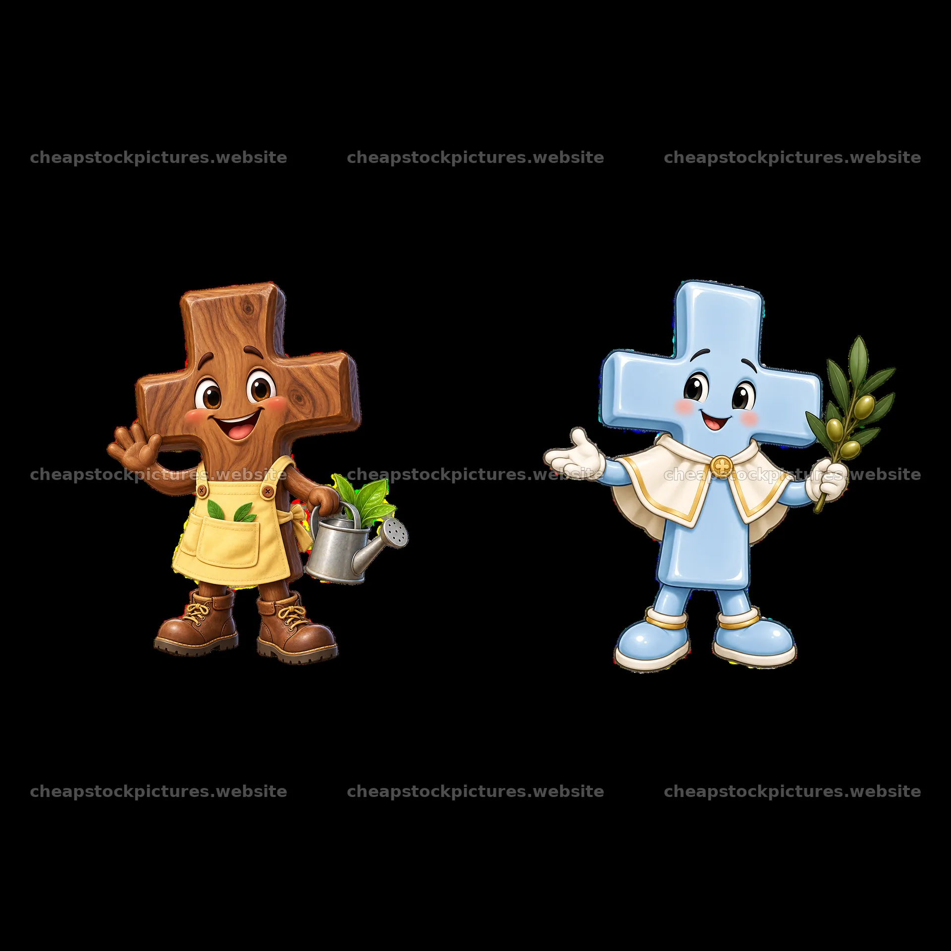 Easter cross cartoon stickers with characters and accessories – stock pictures 7746x7746