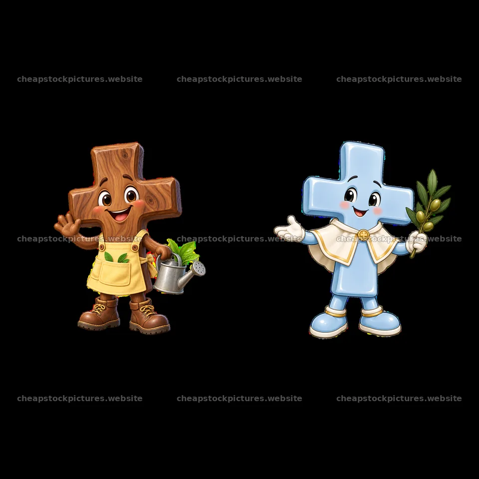 Easter cross cartoon stickers with characters and accessories – stock pictures 7746x7746